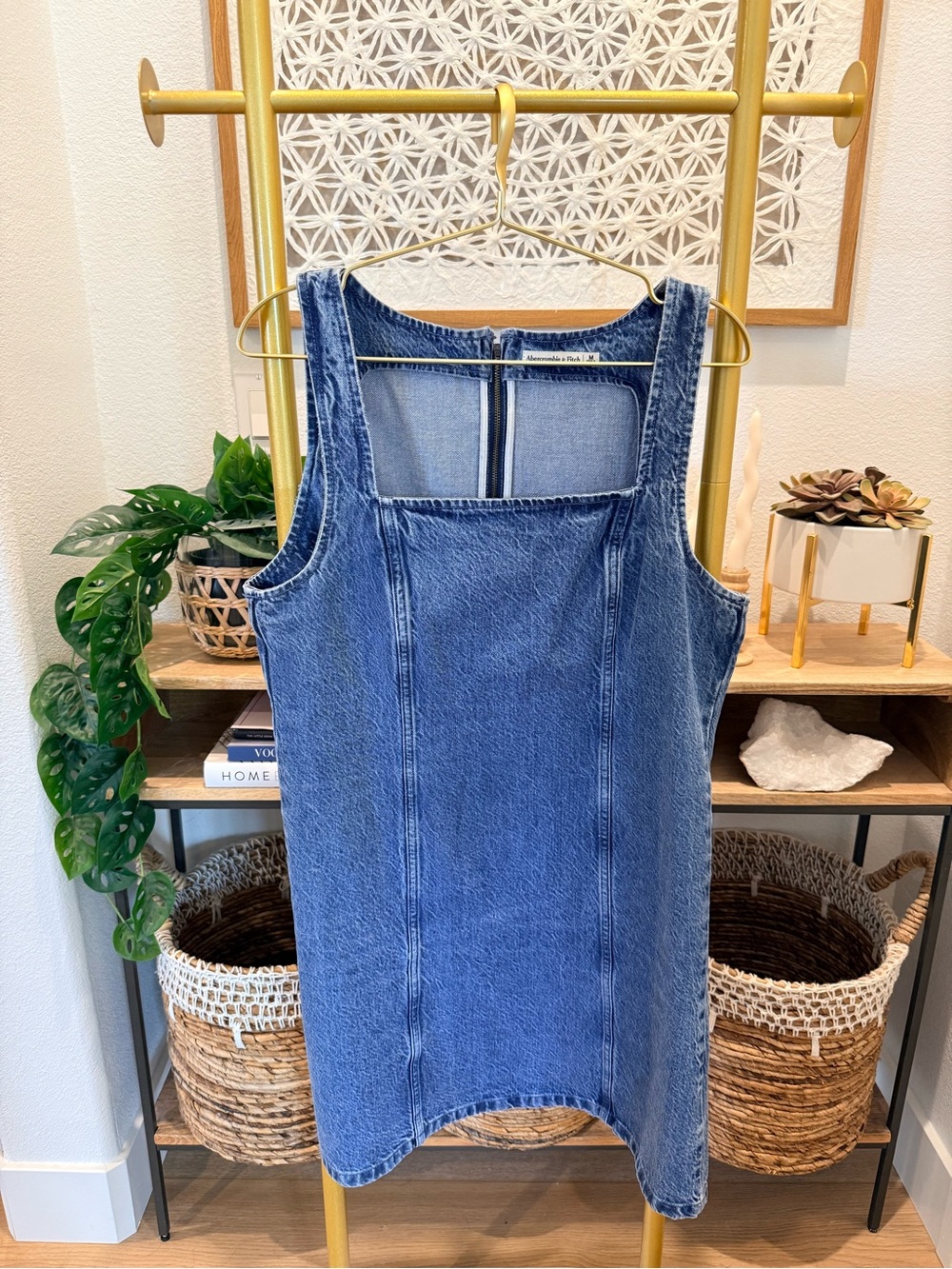 Abercrombie & Fitch Blue Denim Square-Neck Overall Dress